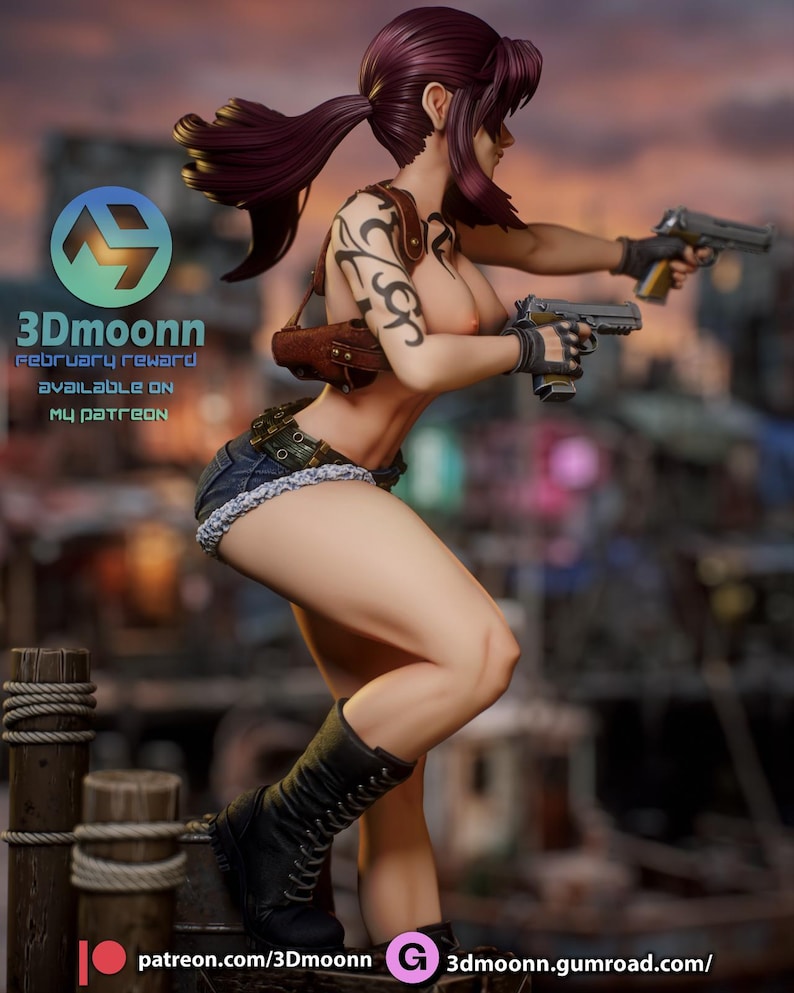 Revy Black Lagoon Resin Figure – 1/8 1/6 Scale 3D Printed Fan Art Statue | Collector Gift image 3