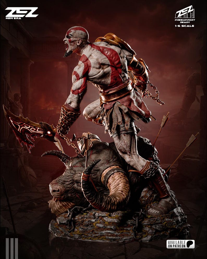 Figura de resina de Kratos de God of War – Escala 1/8 1/6 Estatua de fan art impresa en 3D / Regalo de coleccionista imagen 8