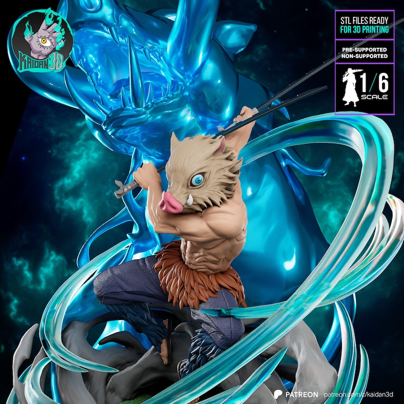 Inosuke Hashibira — Pourfendeur de démons | Figurine en résine à l'échelle 1/8 1/6 | Non peint ou peint à la main | Fan art imprimé en 3D | Cadeau de collection image 1
