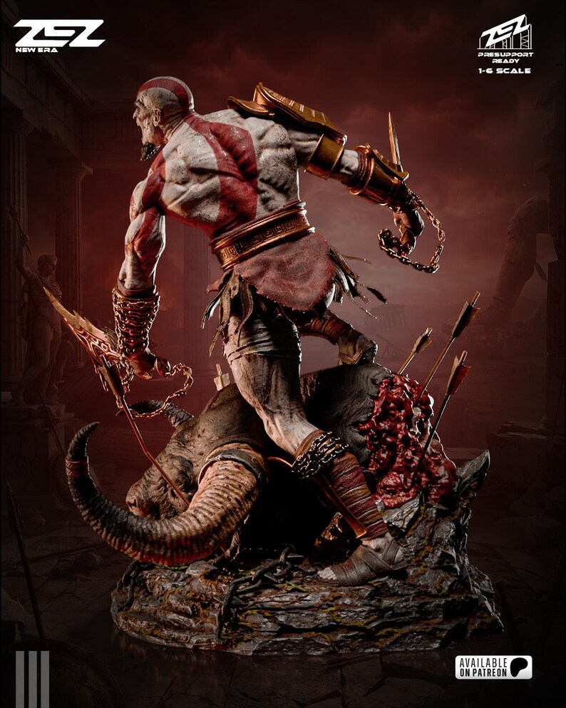 Figura de resina de Kratos de God of War – Escala 1/8 1/6 Estatua de fan art impresa en 3D / Regalo de coleccionista imagen 7