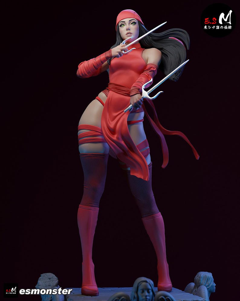 Elektra — Marvel | Harsfiguur schaal 1/8 1/6 | 3D-geprinte fanart | Ongeverfde garagekit | Verzamelaarsstandbeeld | Verzamelaarscadeau afbeelding 7