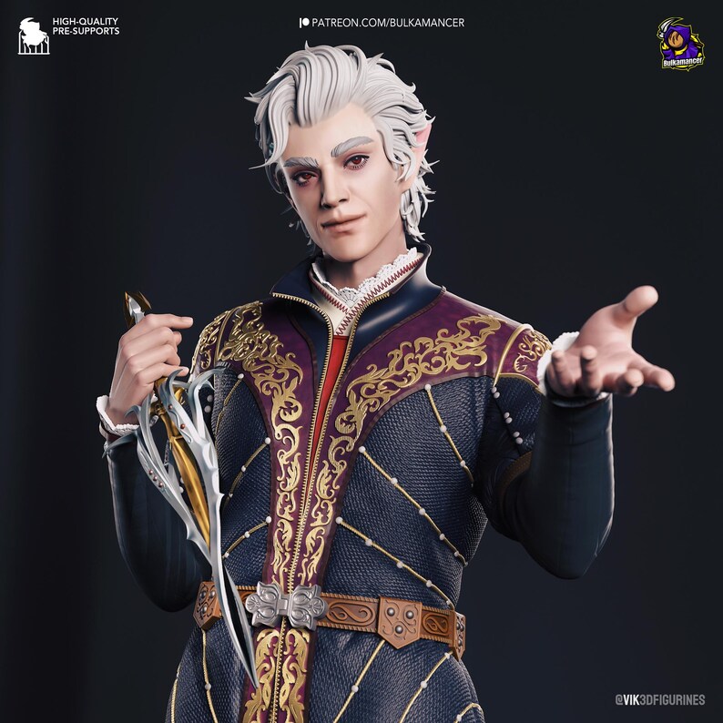 Astarion — Baldur's Gate 3 | 1/8 1/6 Scale Resin Figure | Unpainted or Hand-Painted | 3D Printed Fan Art | Collector Gift image 3