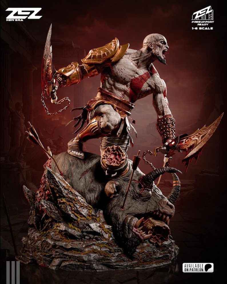 Figura de resina de Kratos de God of War – Escala 1/8 1/6 Estatua de fan art impresa en 3D / Regalo de coleccionista imagen 3