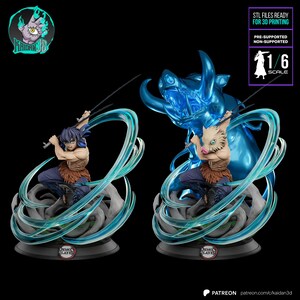 Inosuke Hashibira — Pourfendeur de démons | Figurine en résine à l'échelle 1/8 1/6 | Non peint ou peint à la main | Fan art imprimé en 3D | Cadeau de collection image 3