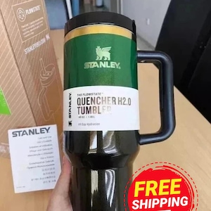 Green 40oz Quencher Tumbler, Flowstate H2.0 Stanley Cup with Straw, Insulated Travel Mug with Handle, 40oz Stanley Cup Gift image 1