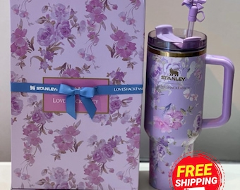 Happy Thoughts Floral 40oz Quencher Tumbler, Flowstate H2.0 Stanley Cup with Straw, Floral Insulated Travel MugGift