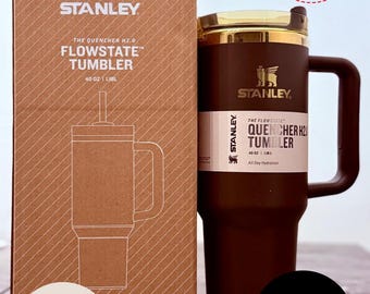 Chocolate Gold 40oz Quencher Tumbler, Flowstate H2.0 Stanley Cup with Straw, Brown Insulated Travel Mug, 40oz Stanley Cup Gift