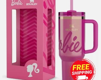 Barbie Pink 40oz Quencher Tumbler, Flowstate H2.0 Stanley Cup with Straw, Cute Pink Insulated Travel Mug, Barbie Lover Gift Cup