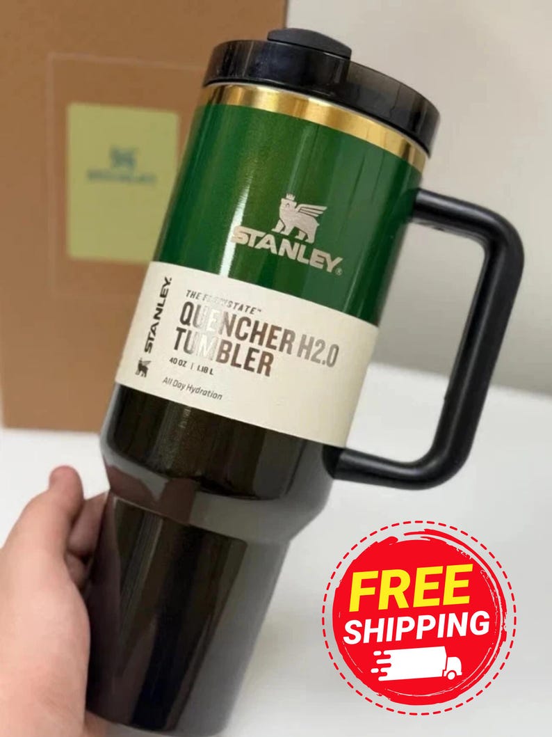 Green 40oz Quencher Tumbler, Flowstate H2.0 Stanley Cup with Straw, Insulated Travel Mug with Handle, 40oz Stanley Cup Gift image 2