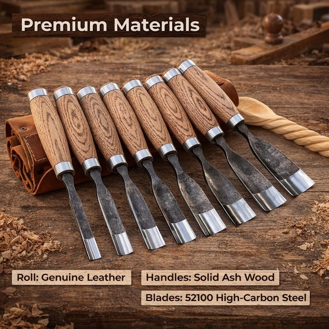8-piece Wood Carving Gouge Set – Hand-forged Carbon Steel, Ash Handles ...