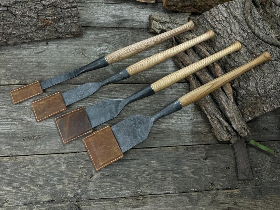 4-piece Chisel Set – 52100 Carbon Steel Blades, Ash Handles, Leather ...