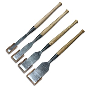 Juego de cinceles de 4 piezas: hojas de acero al carbono 52100, mangos de fresno y fundas de cuero – Slick Chisels