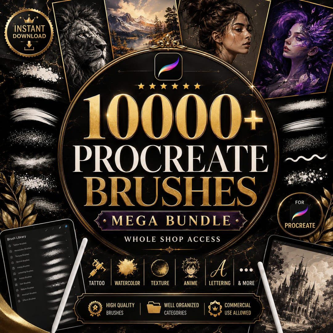 10000+ Procreate Brushes Bundle | Mega Brush Pack | Tattoo, Watercolor ...