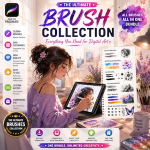 Ultimate Procreate Brushes Mega Bundle | 20,000+ Digital Art Brushes Pack | Watercolor, Sketch, Ink, Texture, Stamp Brush | Instant Download image 2