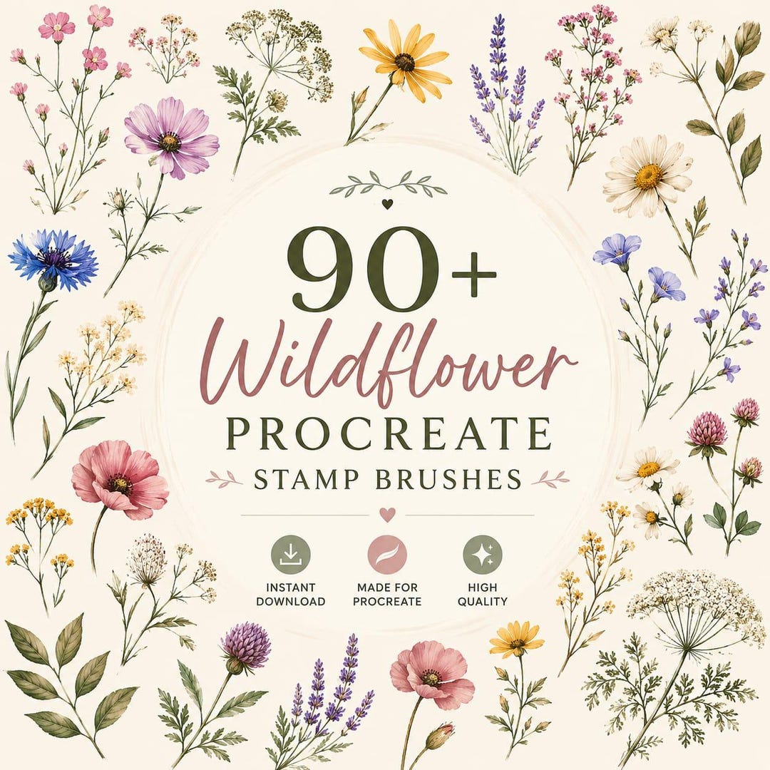 90+ Wildflower Procreate Stamp Brushes | Botanical Floral Brush Set for ...