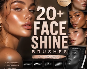 20 Face Shine Procreate Brushes | Glossy Skin & Glow Effects Brush Set | Makeup Highlight Brushes for Digital Portrait Art