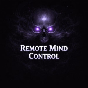 May include: A digital art image featuring a skull with glowing purple eyes and wisps of smoke. The words "Remote Mind Control" are written in white, stylized text below the skull, set against a dark background.