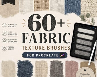 Mais de 60 pincéis de textura de tecido para Procreate, pacote de pincéis têxteis, texturas de tecido realistas, pincéis para desenho digital, conjunto de pincéis para Procreate