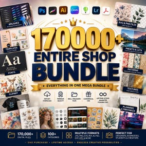 Över 170 000 kompletta butikspaket | Den ultimata megasamlingen av digitala resurser | Canva-mallar, SVG, PNG, typsnitt och mer | Direkt nedladdning