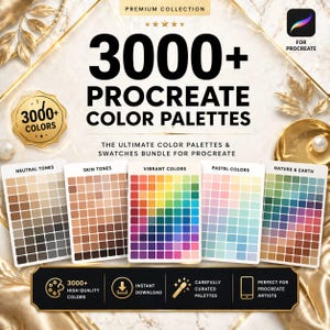 3000+ Procreate färgpaletter | Färgprover för iPad-artister | Estetiska färger, hudtoner, pasteller, moderna färger | Direktnedladdning