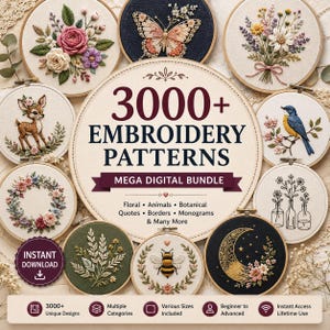 3000+ Embroidery Designs  Bundle  Embroidery Patterns | Digital Embroidery Files | Commercial Use | Instant Download