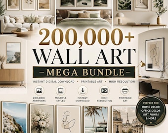 Pacote Gigante com Mais de 200.000 Ilustrações de Parede | Arte de Parede para Imprimir | Download Digital Instantâneo | Impressões Modernas, Boho, Abstratas e Vintage | Decoração para Casa e Escritório