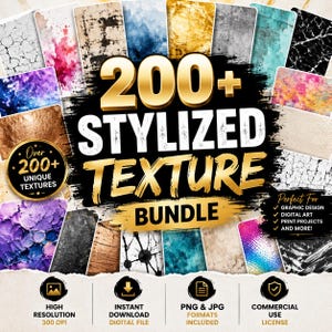 Bundel met meer dan 200 gestileerde texturen | Grunge, papier, aquarel en vintage texturen | PNG en JPG in hoge resolutie | Geschikt voor commercieel gebruik