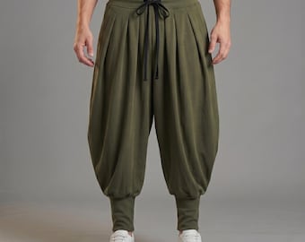 Men’s Trendy Look Harem Pants, Relaxed Fit Casual Trousers, Elastic Waist, Modern Streetwear Bottoms
