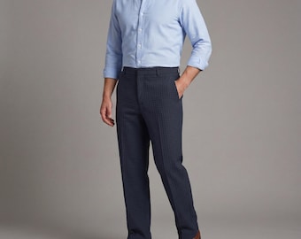 Men's Waffle Weave Tailored Fit Trousers, Polyester Work Pants