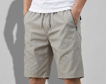 Men's Cargo Shorts Elastic Waist - Summer Shorts with Zip Pockets, Casual Outdoor Short