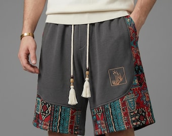 Men's Patchwork Tribal Print Bermuda Shorts | Casual Summer Drawstring Fit