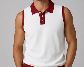 Sleeveless Polo Knit Tank Top | Street wear Summer Casual Men's Shirt