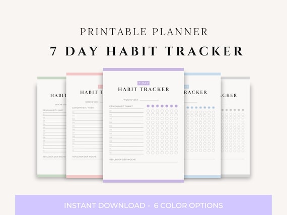 7 Day Habit Tracker Printable, Weekly Habit Tracker PDF, Minimalist Habit Tracker Template, Printable Planner, Instant Download