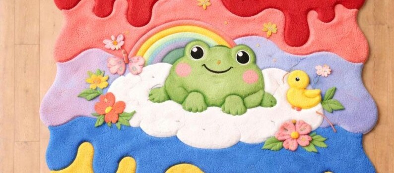 Frog Rug Tufted Handmade Frog Rainbow Cloud Tufted Rug – Kids Nursery Drip Shape Carpet ...