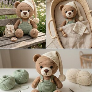 Crochet Teddy Bear Pattern PDF, Chenille Plush Amigurumi Toy Tutorial (Instant Download) image 4
