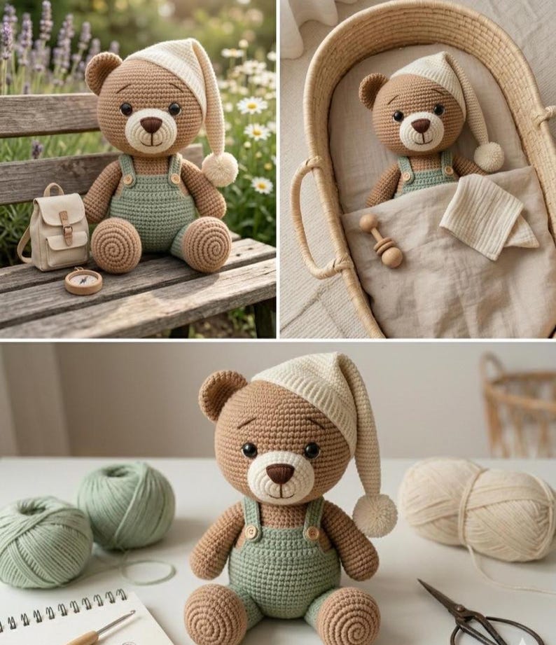 Crochet Teddy Bear Pattern PDF, Chenille Plush Amigurumi Toy Tutorial (Instant Download) image 4