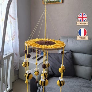 Crochet Baby Mobile Pattern PDF, Honeybee Garden Nursery Decor (Digital Download)