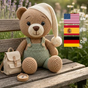 Patrón de ganchillo en PDF de osito de peluche dormilón, juguete amigurumi, diseño de chenilla de peluche