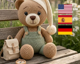 Sleepy Teddy Bear Crochet Pattern PDF, Amigurumi Toy, Plush Chenille Design
