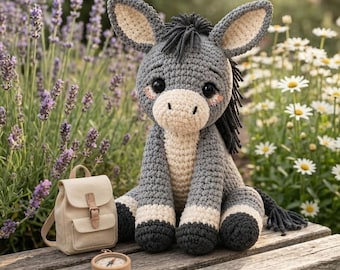 Crochet Donkey Amigurumi Pattern, Plush Farm Animal Toy PDF (Digital Download)