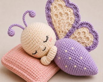Crochet Sleeping Butterfly Pattern PDF – Amigurumi Butterfly Baby Mobile | Nursery Decor Digital Download