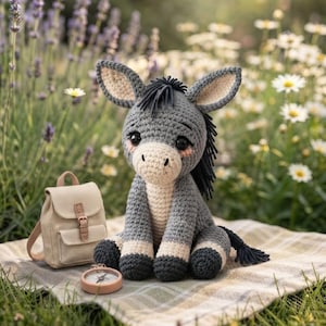 Patrón de amigurumi de burro a crochet, tutorial de peluche de animal de granja (descarga en PDF)