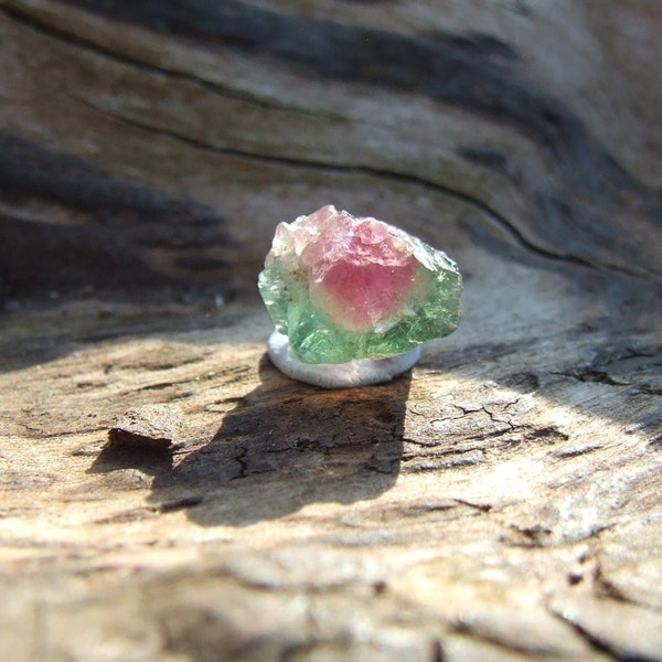 Rare Gemmy Green, Pink, Clear, Watermelon Tourmaline Natural Rough Crystal piece - 0.6g/3cts - 8mm - Super Activator of the Heart Chakra 404