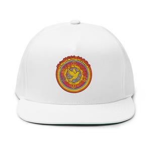 Boné de aba reta com bordado espiral de carinha sorridente | Patch retrô colorido