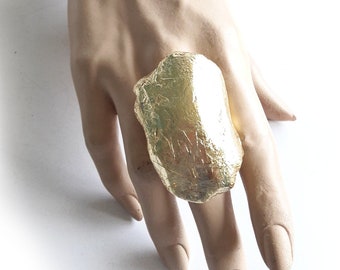 Large Gold Ring Statement, Irregular Gold Ring, Big Minimalistic, Rough Contemporary, Artisan Ring, Huge Ring, Fashion, Jewelry, Unique Ring