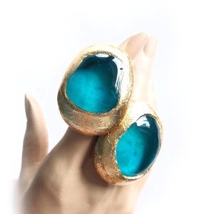 Big Blue Ring, Blue Ring, Blue Gold Ring, Statement Ring, Modern, Contemporary Ring, Modernist Ring, Resin Ring, Big Resin Ring, Unique Ring image 9