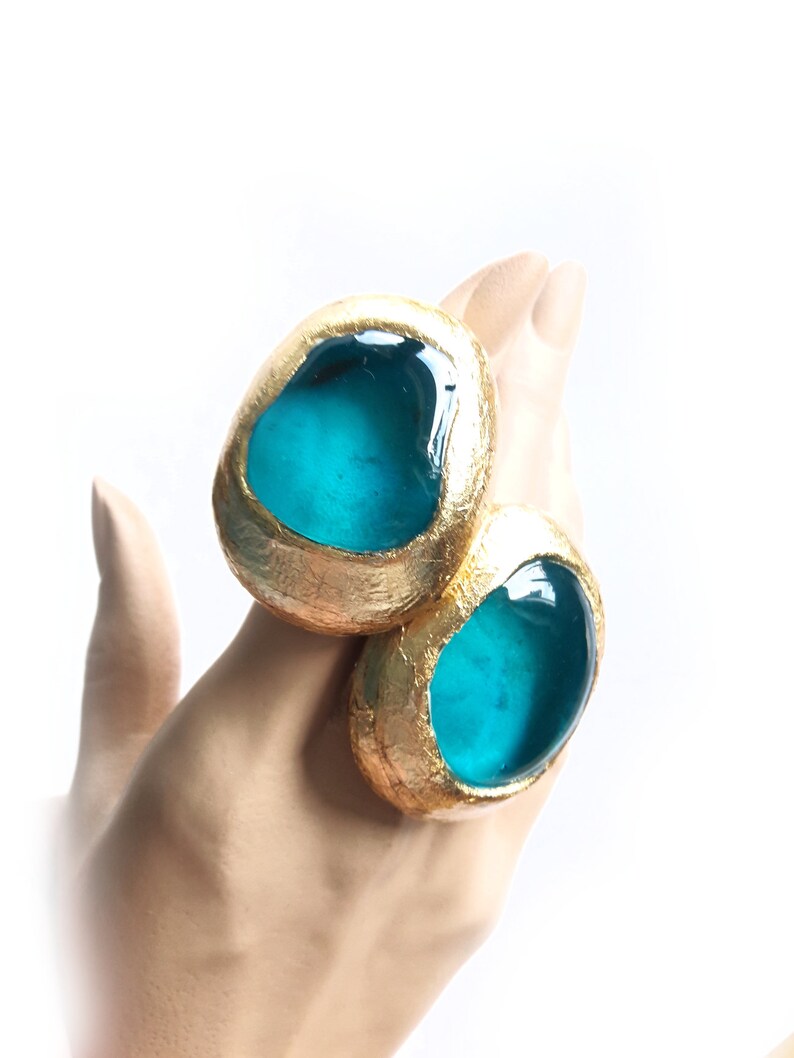Big Blue Ring, Blue Ring, Blue Gold Ring, Statement Ring, Modern, Contemporary Ring, Modernist Ring, Resin Ring, Big Resin Ring, Unique Ring image 9