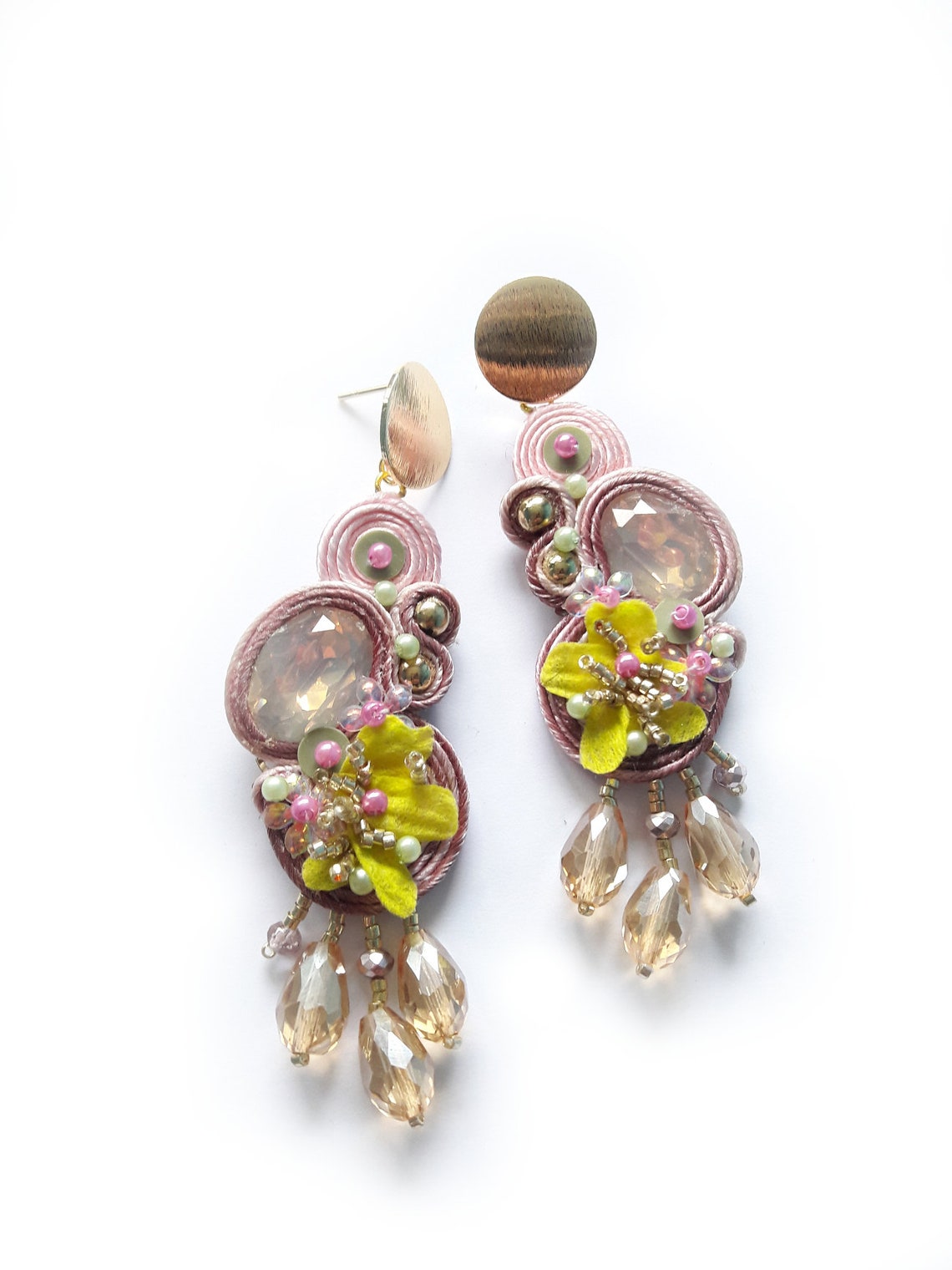 Pink Earrings Pink Green Earrings Statement Earrings Unique Etsy