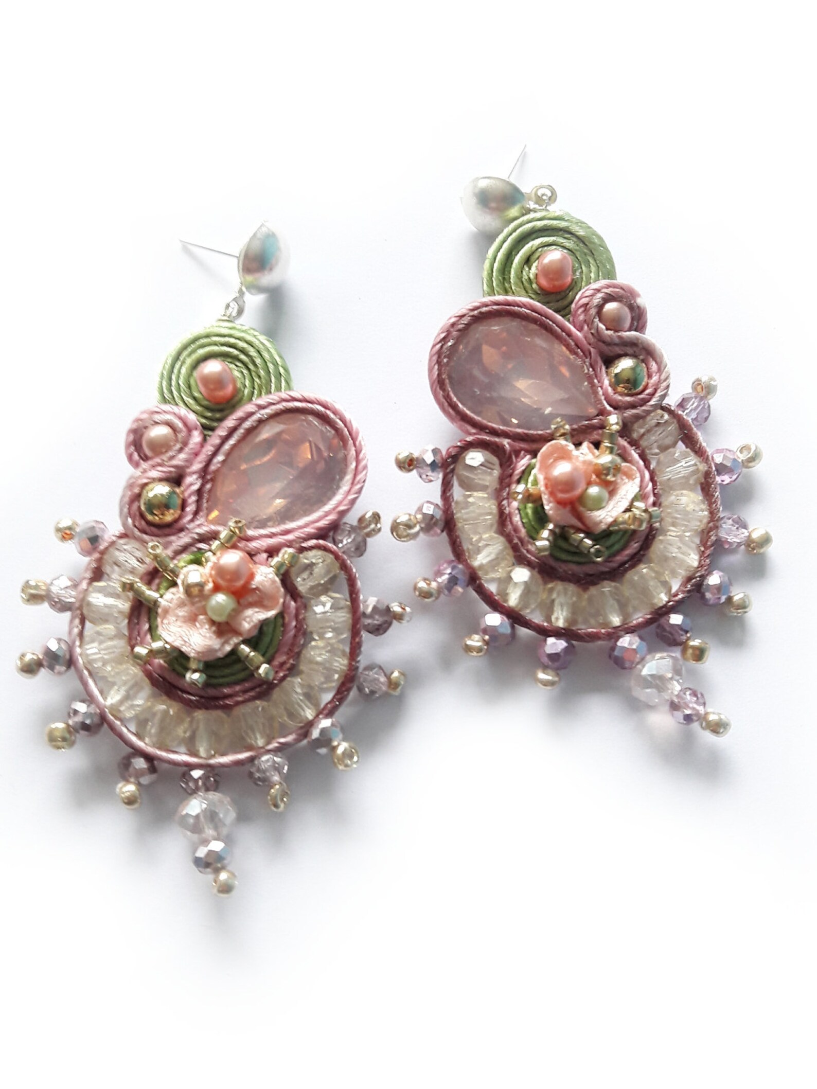 Pink Earrings Pink Green Earrings Statement Earrings Unique Etsy