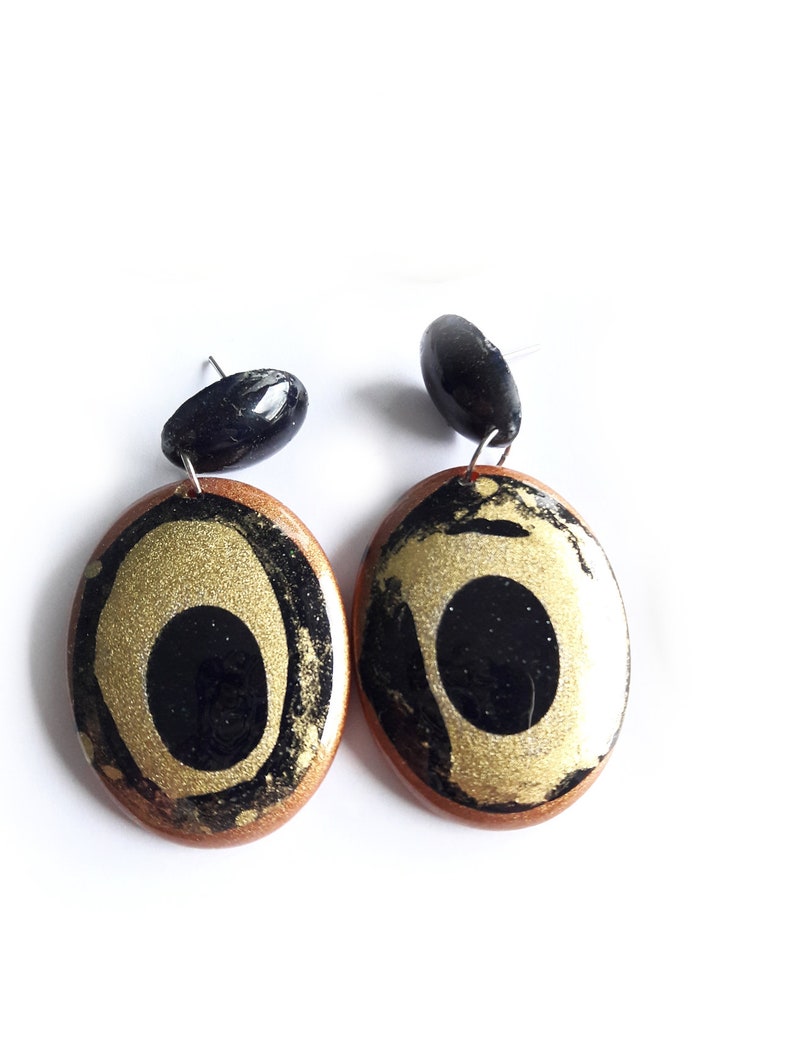 Apricot Earrings Green Earrings Copper Earrings Black Gold Etsy